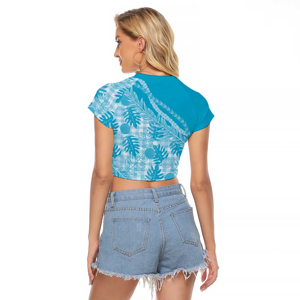 Hawaii Breadfruit Palaka Raglan Cropped T Shirt Polu Maile Lei LT9 - Polynesian Pride
