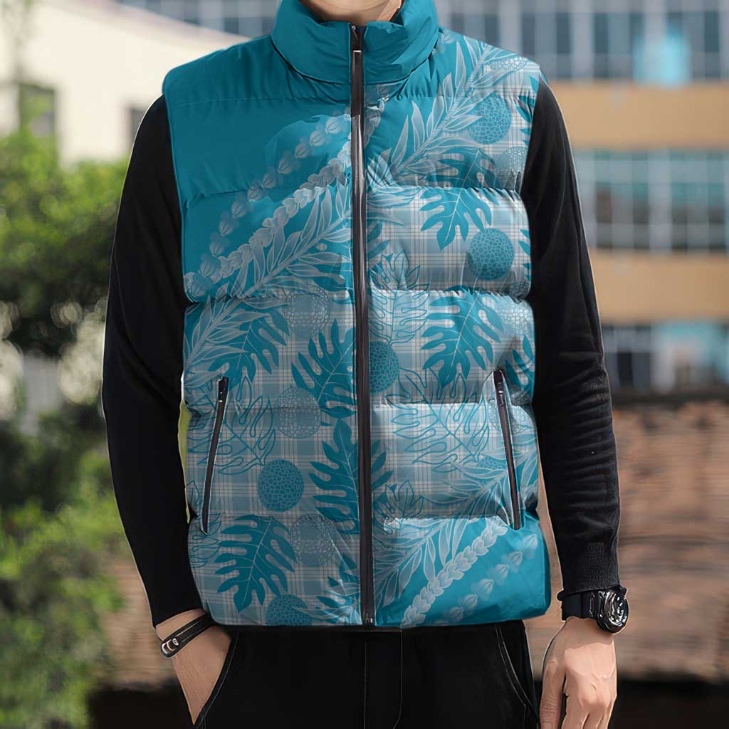 Hawaii Breadfruit Palaka Sleeveless Puffer Jacket Polu Maile Lei - Polynesian Pride