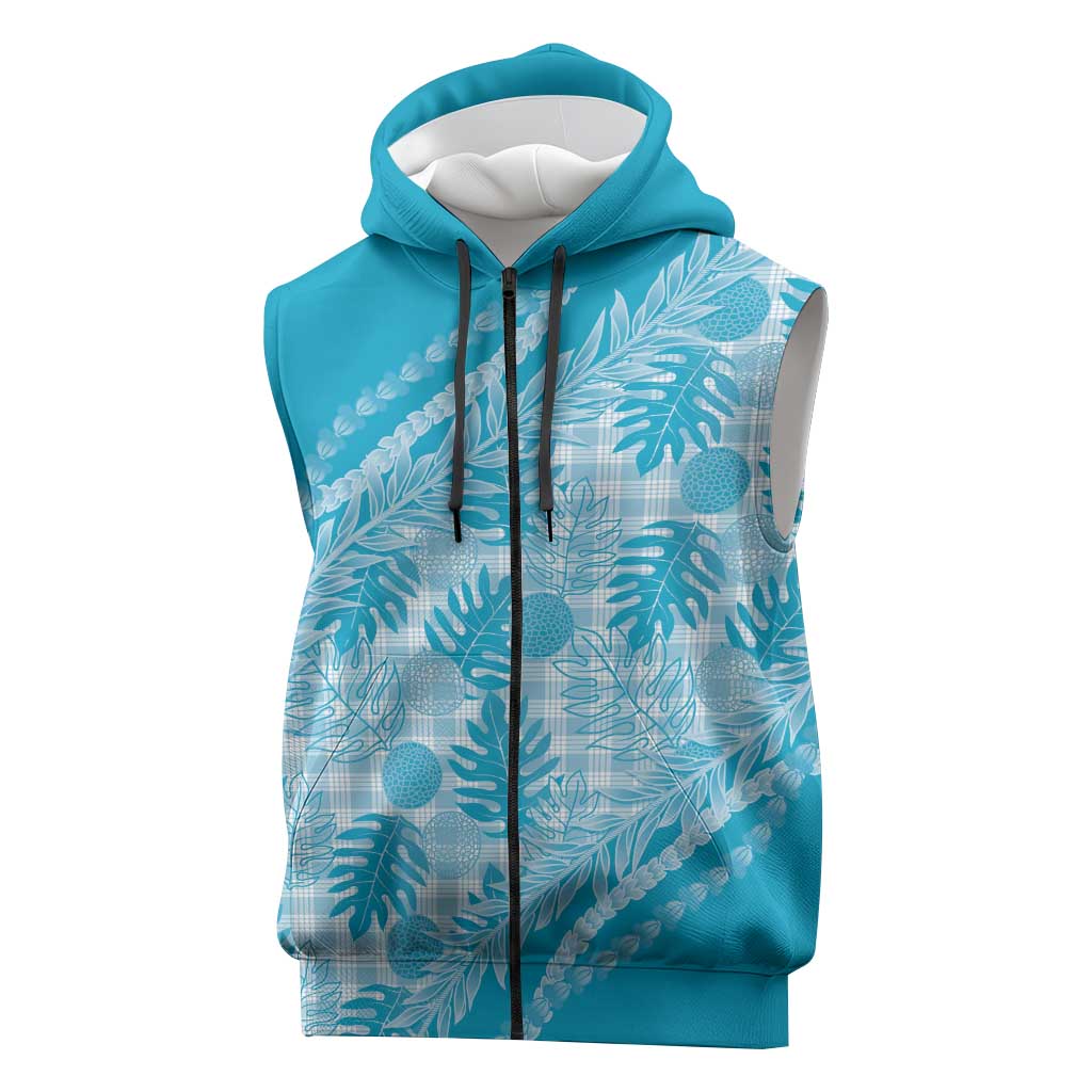 Hawaii Breadfruit Palaka Sleeveless Zip Hoodie Polu Maile Lei - Polynesian Pride