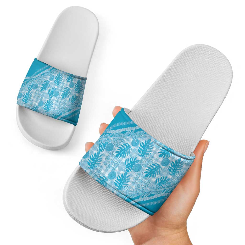 Hawaii Breadfruit Palaka Slide Sandals Polu Maile Lei - Polynesian Pride