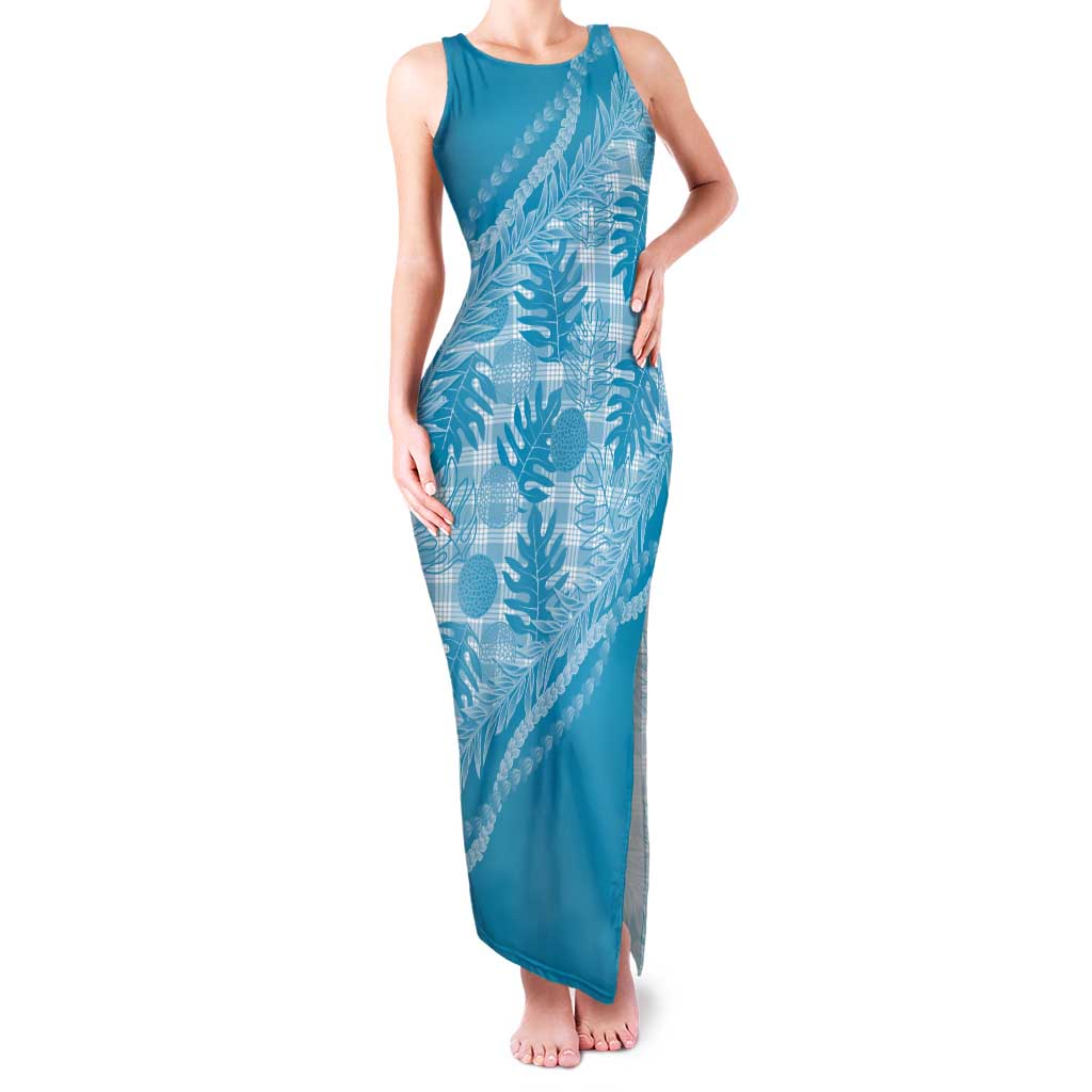 Hawaii Breadfruit Palaka Tank Maxi Dress Polu Maile Lei - Polynesian Pride