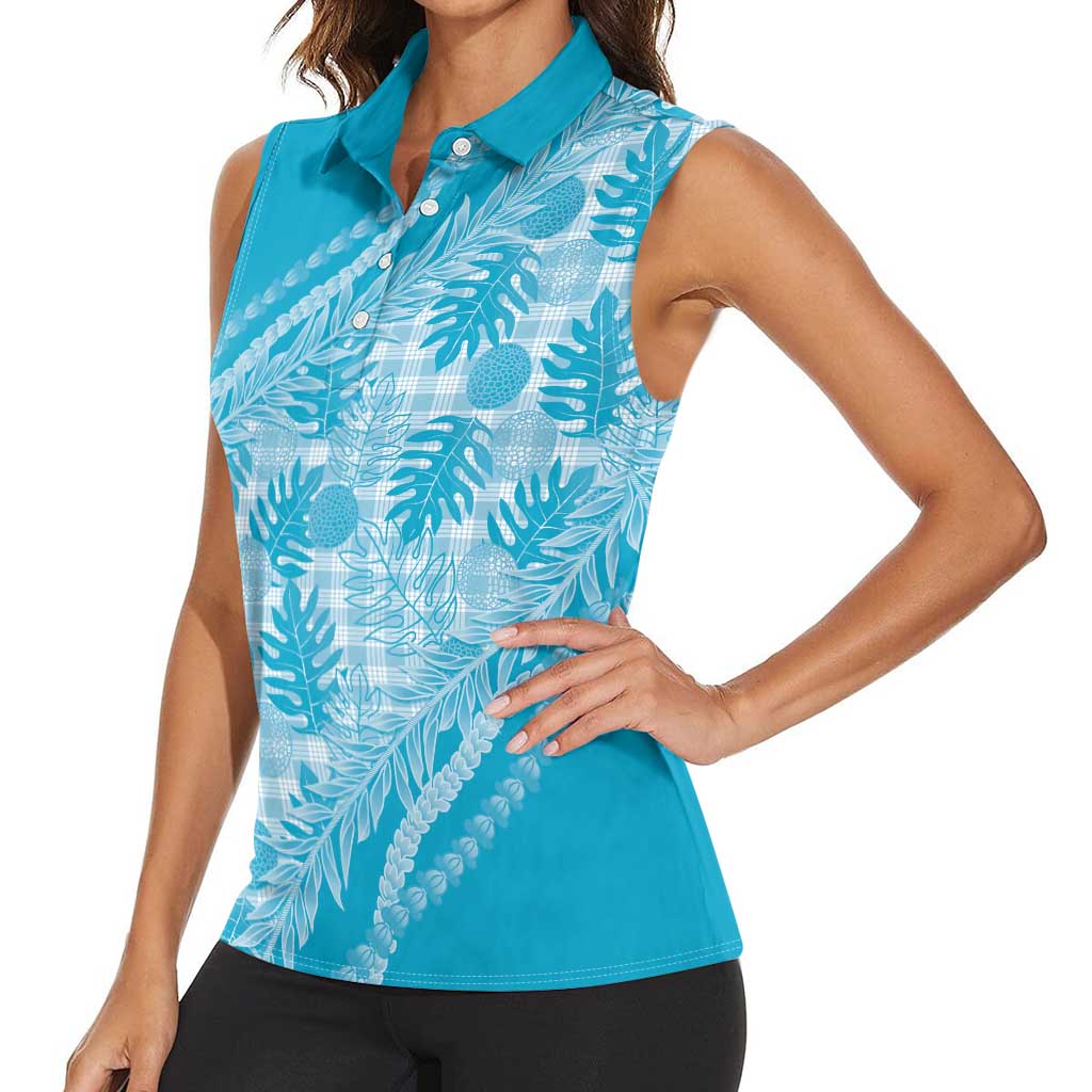 Hawaii Breadfruit Palaka Women Sleeveless Polo Shirt Polu Maile Lei - Polynesian Pride