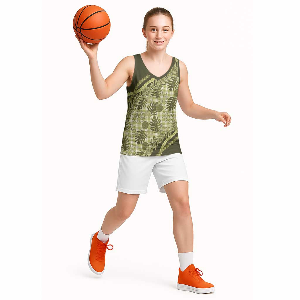 Hawaii Breadfruit Palaka Basketball Jersey Omaomao Maile Lei - Polynesian Pride
