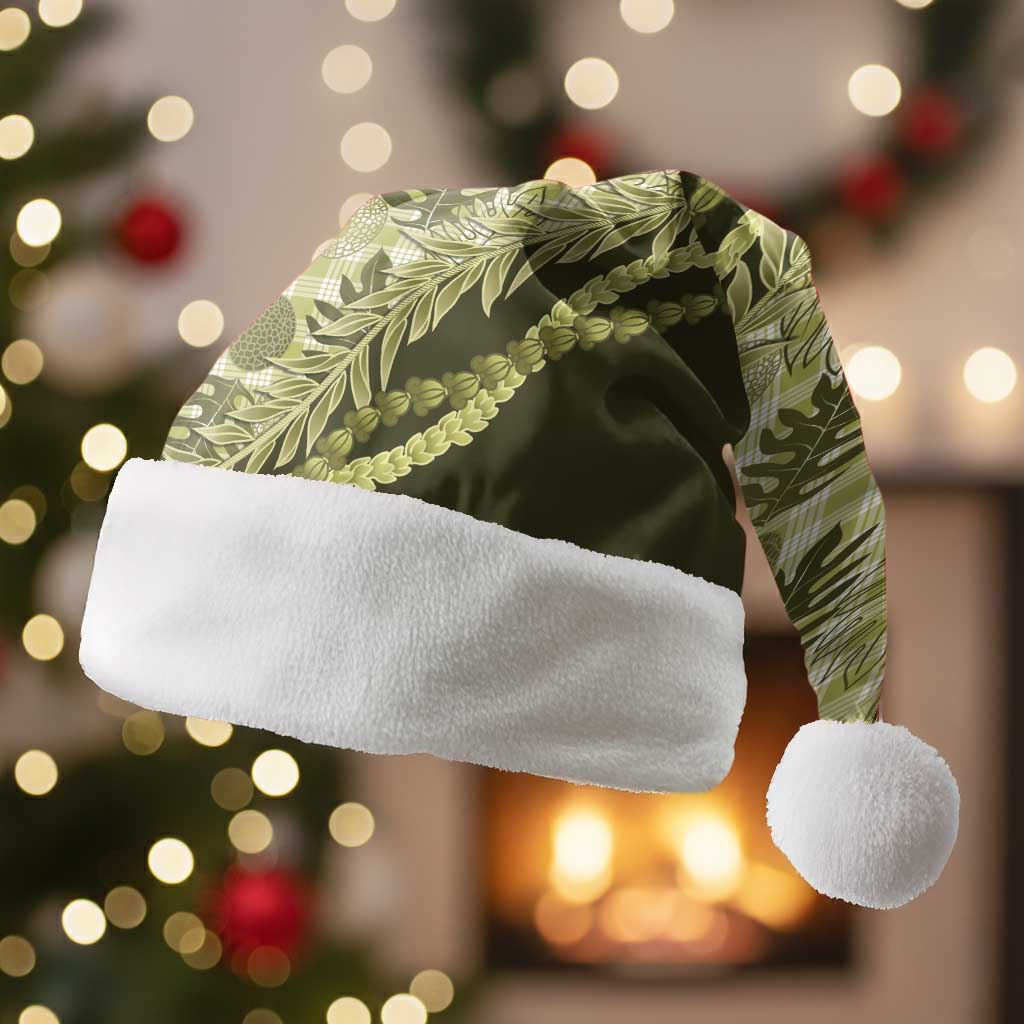Hawaii Breadfruit Palaka Christmas Santa Hat Omaomao Maile Lei - Polynesian Pride