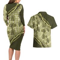 Hawaii Breadfruit Palaka Couples Matching Long Sleeve Bodycon Dress and Hawaiian Shirt Omaomao Maile Lei LT9 - Polynesian Pride