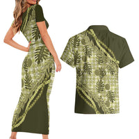 Hawaii Breadfruit Palaka Couples Matching Short Sleeve Bodycon Dress and Hawaiian Shirt Omaomao Maile Lei LT9 - Polynesian Pride