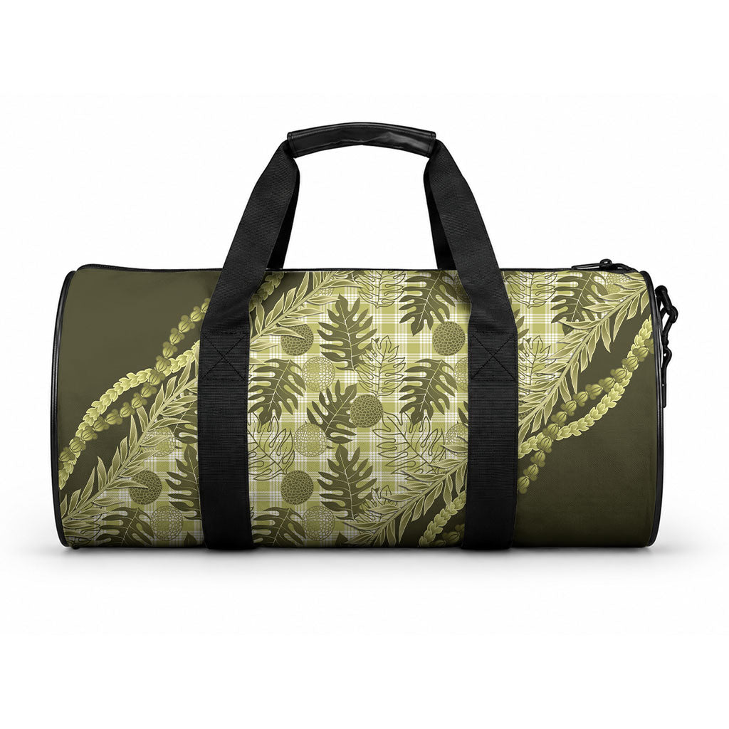 Hawaii Breadfruit Palaka Duffle Bag Omaomao Maile Lei