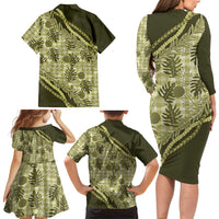 Hawaii Breadfruit Palaka Family Matching Long Sleeve Bodycon Dress and Hawaiian Shirt Omaomao Maile Lei LT9 - Polynesian Pride