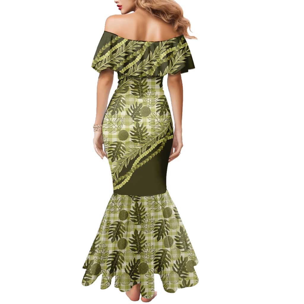 Hawaii Breadfruit Palaka Family Matching Mermaid Dress and Hawaiian Shirt Omaomao Maile Lei LT9 - Polynesian Pride