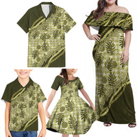 Hawaii Breadfruit Palaka Family Matching Off Shoulder Maxi Dress and Hawaiian Shirt Omaomao Maile Lei LT9 - Polynesian Pride