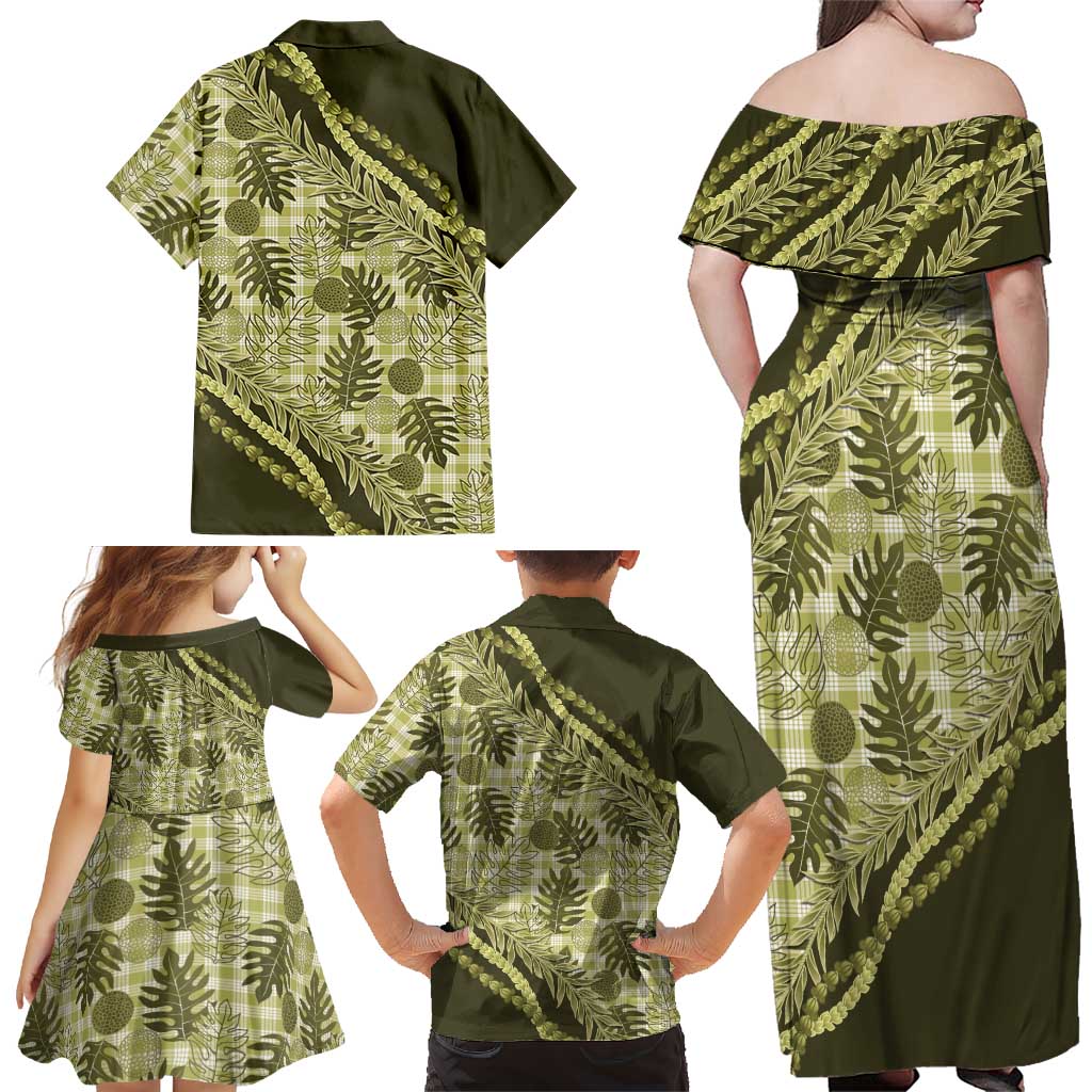 Hawaii Breadfruit Palaka Family Matching Off Shoulder Maxi Dress and Hawaiian Shirt Omaomao Maile Lei LT9 - Polynesian Pride