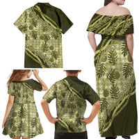 Hawaii Breadfruit Palaka Family Matching Off Shoulder Maxi Dress and Hawaiian Shirt Omaomao Maile Lei LT9 - Polynesian Pride
