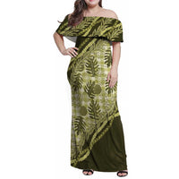 Hawaii Breadfruit Palaka Family Matching Off Shoulder Maxi Dress and Hawaiian Shirt Omaomao Maile Lei LT9 Mom's Dress Green - Polynesian Pride