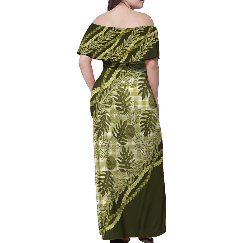 Hawaii Breadfruit Palaka Family Matching Off Shoulder Maxi Dress and Hawaiian Shirt Omaomao Maile Lei LT9 - Polynesian Pride