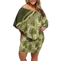 Hawaii Breadfruit Palaka Family Matching Off Shoulder Short Dress and Hawaiian Shirt Omaomao Maile Lei LT9 Mom's Dress Green - Polynesian Pride