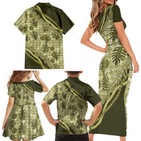 Hawaii Breadfruit Palaka Family Matching Short Sleeve Bodycon Dress and Hawaiian Shirt Omaomao Maile Lei LT9 - Polynesian Pride