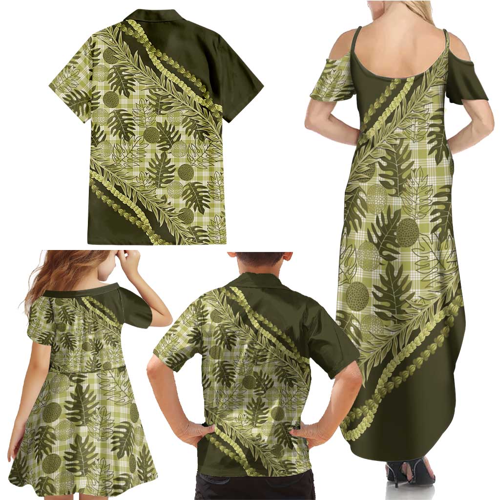 Hawaii Breadfruit Palaka Family Matching Summer Maxi Dress and Hawaiian Shirt Omaomao Maile Lei LT9 - Polynesian Pride
