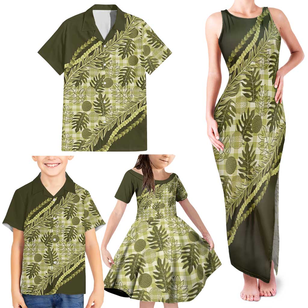 Hawaii Breadfruit Palaka Family Matching Tank Maxi Dress and Hawaiian Shirt Omaomao Maile Lei LT9 - Polynesian Pride