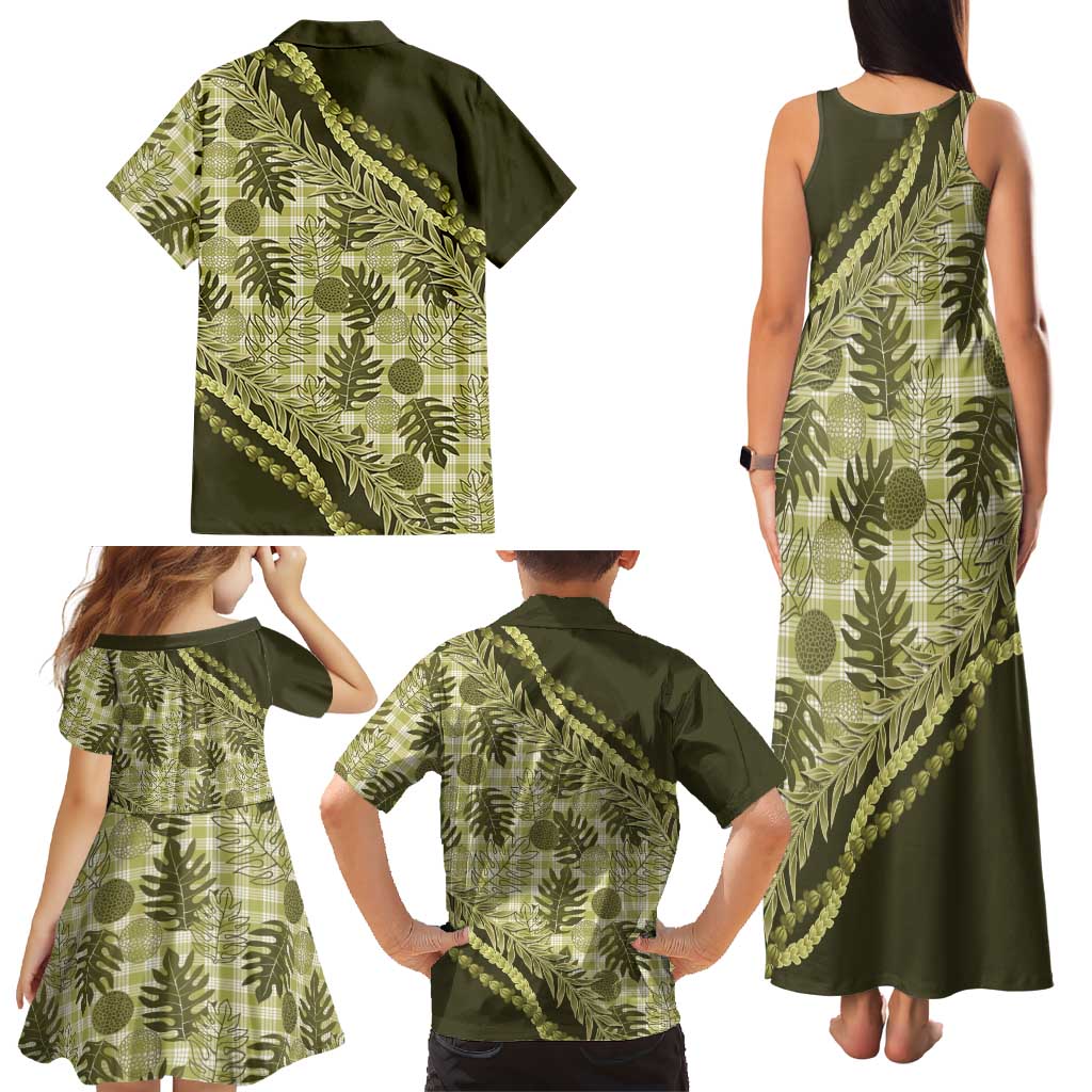 Hawaii Breadfruit Palaka Family Matching Tank Maxi Dress and Hawaiian Shirt Omaomao Maile Lei LT9 - Polynesian Pride