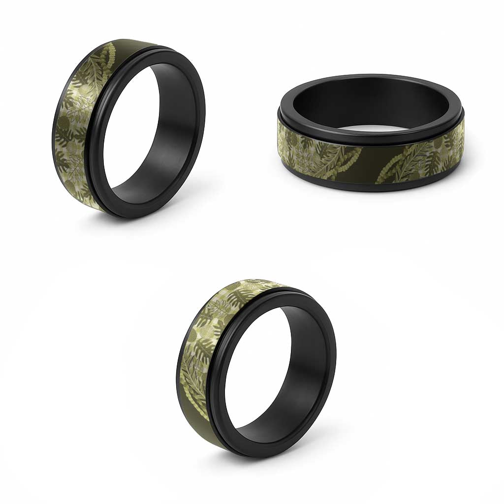 Hawaii Breadfruit Palaka Spinner Ring Omaomao Maile Lei - Polynesian Pride