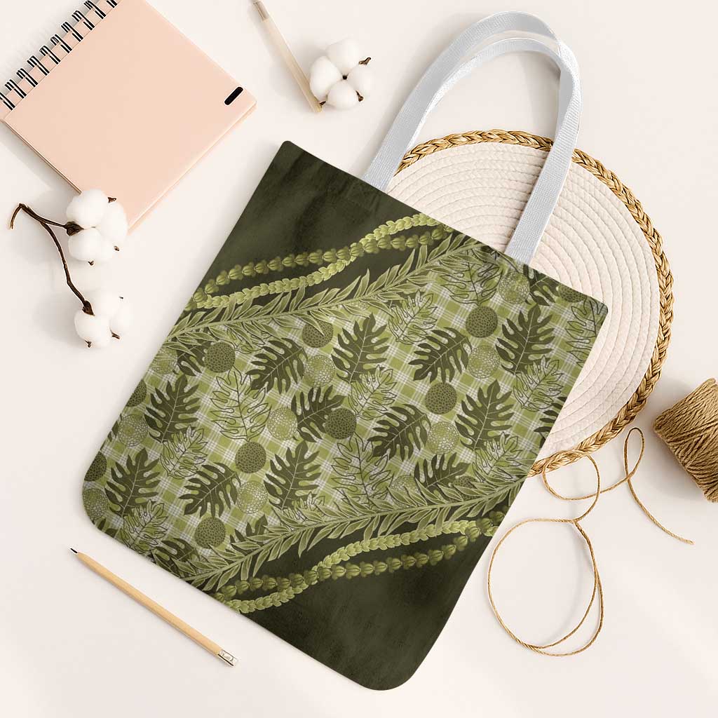 Hawaii Breadfruit Palaka Tote Bag Omaomao Maile Lei - Polynesian Pride