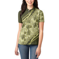Hawaii Breadfruit Palaka Women Polo Shirt Omaomao Maile Lei - Polynesian Pride