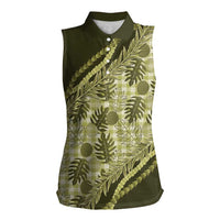 Hawaii Breadfruit Palaka Women Sleeveless Polo Shirt Omaomao Maile Lei LT9 Female Green - Polynesian Pride