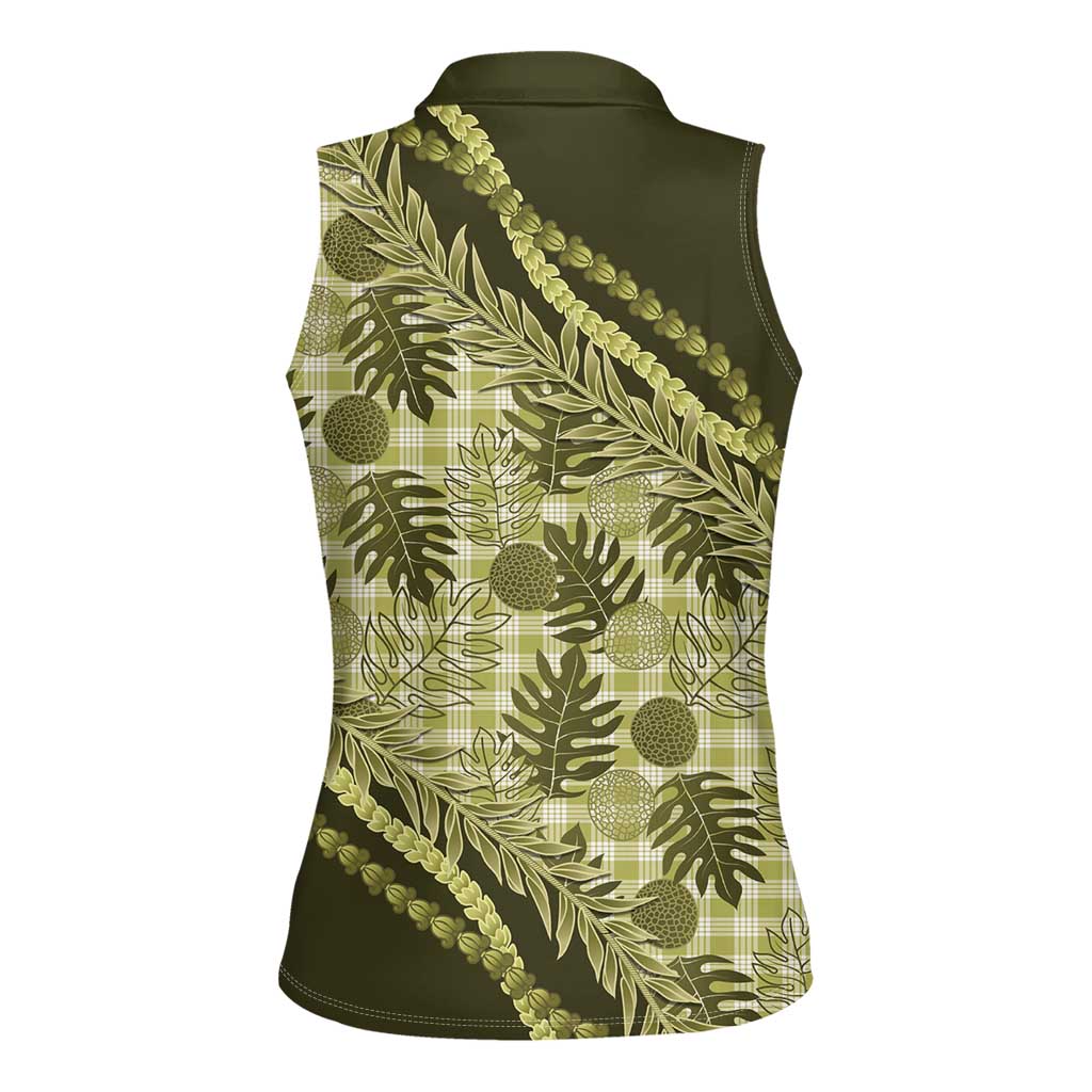 Hawaii Breadfruit Palaka Women Sleeveless Polo Shirt Omaomao Maile Lei LT9 - Polynesian Pride