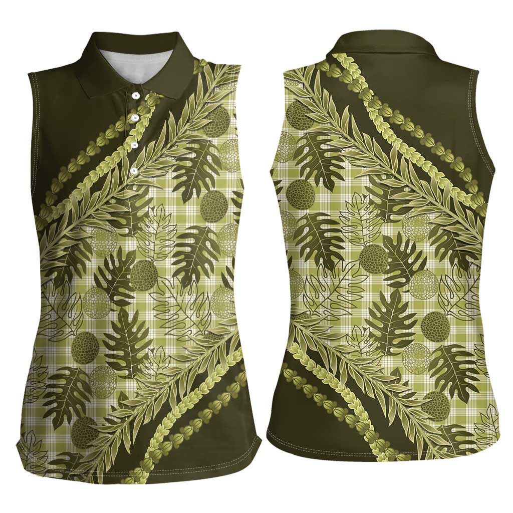 Hawaii Breadfruit Palaka Women Sleeveless Polo Shirt Omaomao Maile Lei LT9 - Polynesian Pride