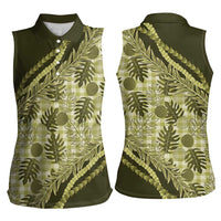 Hawaii Breadfruit Palaka Women Sleeveless Polo Shirt Omaomao Maile Lei LT9 - Polynesian Pride