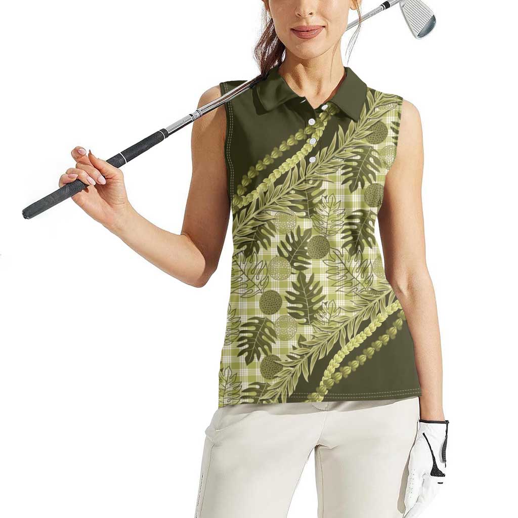 Hawaii Breadfruit Palaka Women Sleeveless Polo Shirt Omaomao Maile Lei LT9 - Polynesian Pride
