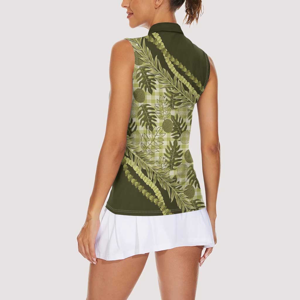 Hawaii Breadfruit Palaka Women Sleeveless Polo Shirt Omaomao Maile Lei LT9 - Polynesian Pride