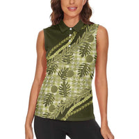 Hawaii Breadfruit Palaka Women Sleeveless Polo Shirt Omaomao Maile Lei LT9 - Polynesian Pride
