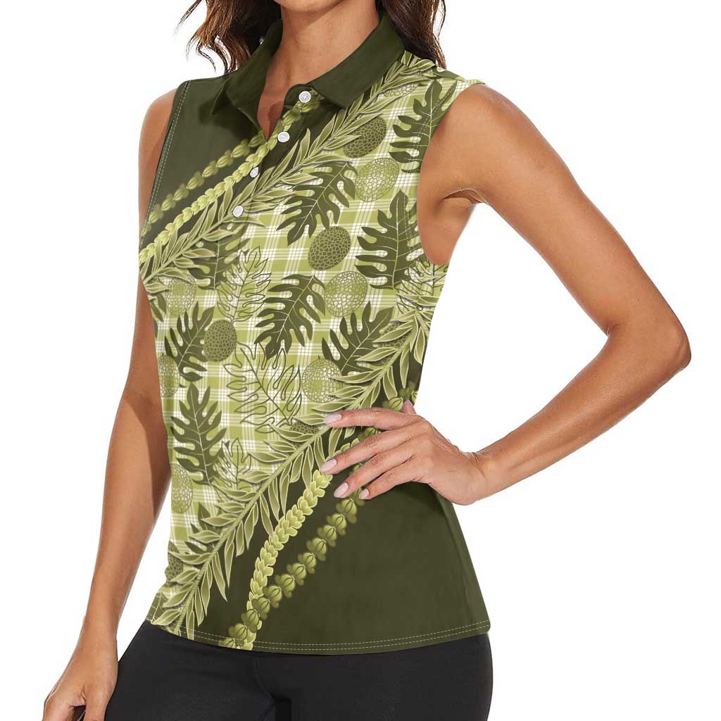 Hawaii Breadfruit Palaka Women Sleeveless Polo Shirt Omaomao Maile Lei LT9 - Polynesian Pride
