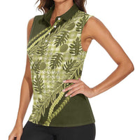 Hawaii Breadfruit Palaka Women Sleeveless Polo Shirt Omaomao Maile Lei LT9 - Polynesian Pride