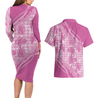 Hawaii Breadfruit Palaka Couples Matching Long Sleeve Bodycon Dress and Hawaiian Shirt Omaomao Ulaula Maile Lei LT9 - Polynesian Pride