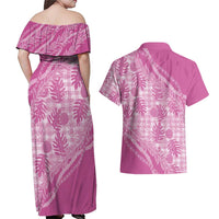 Hawaii Breadfruit Palaka Couples Matching Off Shoulder Maxi Dress and Hawaiian Shirt Omaomao Ulaula Maile Lei LT9 - Polynesian Pride