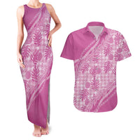Hawaii Breadfruit Palaka Couples Matching Tank Maxi Dress and Hawaiian Shirt Omaomao Ulaula Maile Lei LT9 Pink - Polynesian Pride