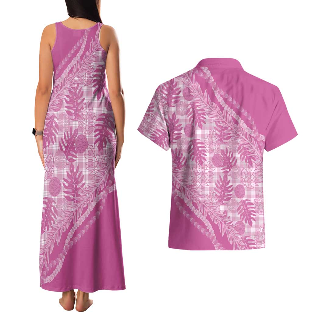 Hawaii Breadfruit Palaka Couples Matching Tank Maxi Dress and Hawaiian Shirt Omaomao Ulaula Maile Lei LT9 - Polynesian Pride