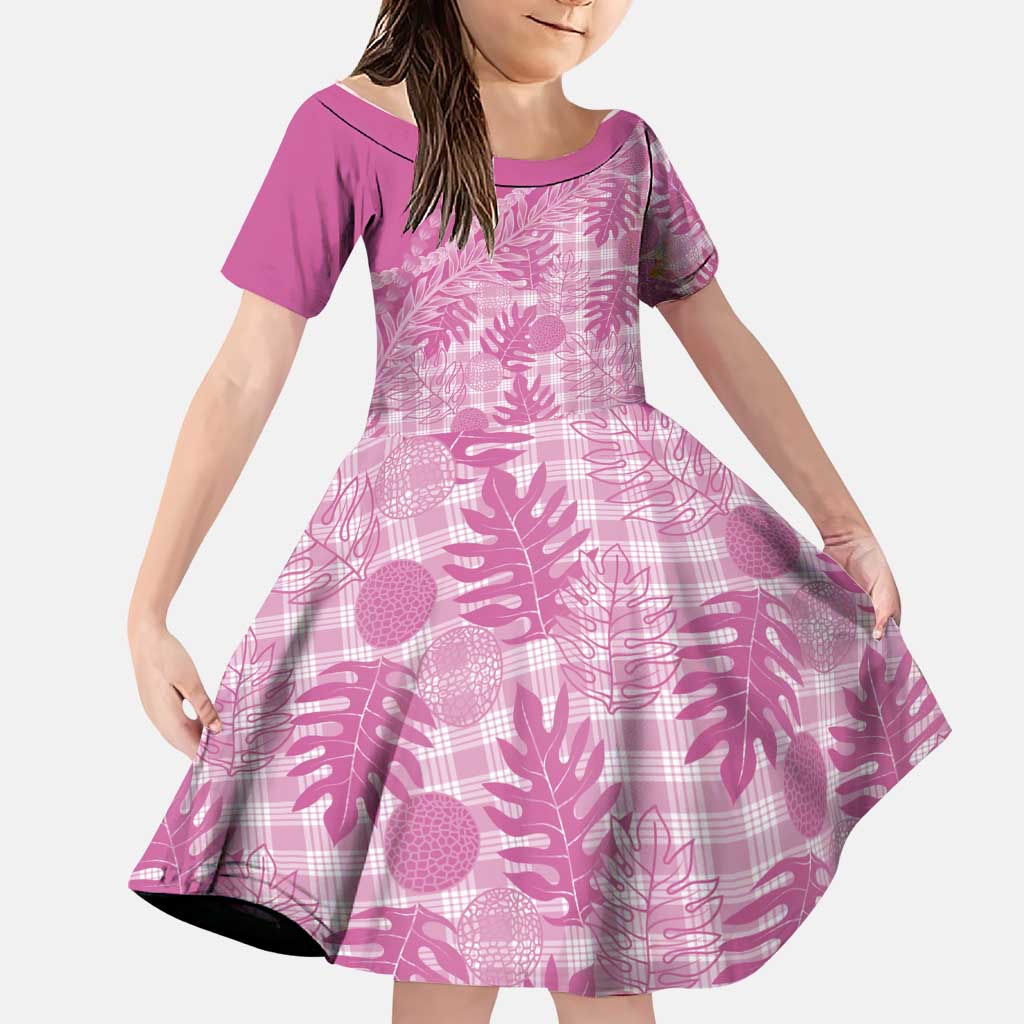 Hawaii Breadfruit Palaka Family Matching Mermaid Dress and Hawaiian Shirt Omaomao Ulaula Maile Lei LT9 Daughter's Dress Pink - Polynesian Pride