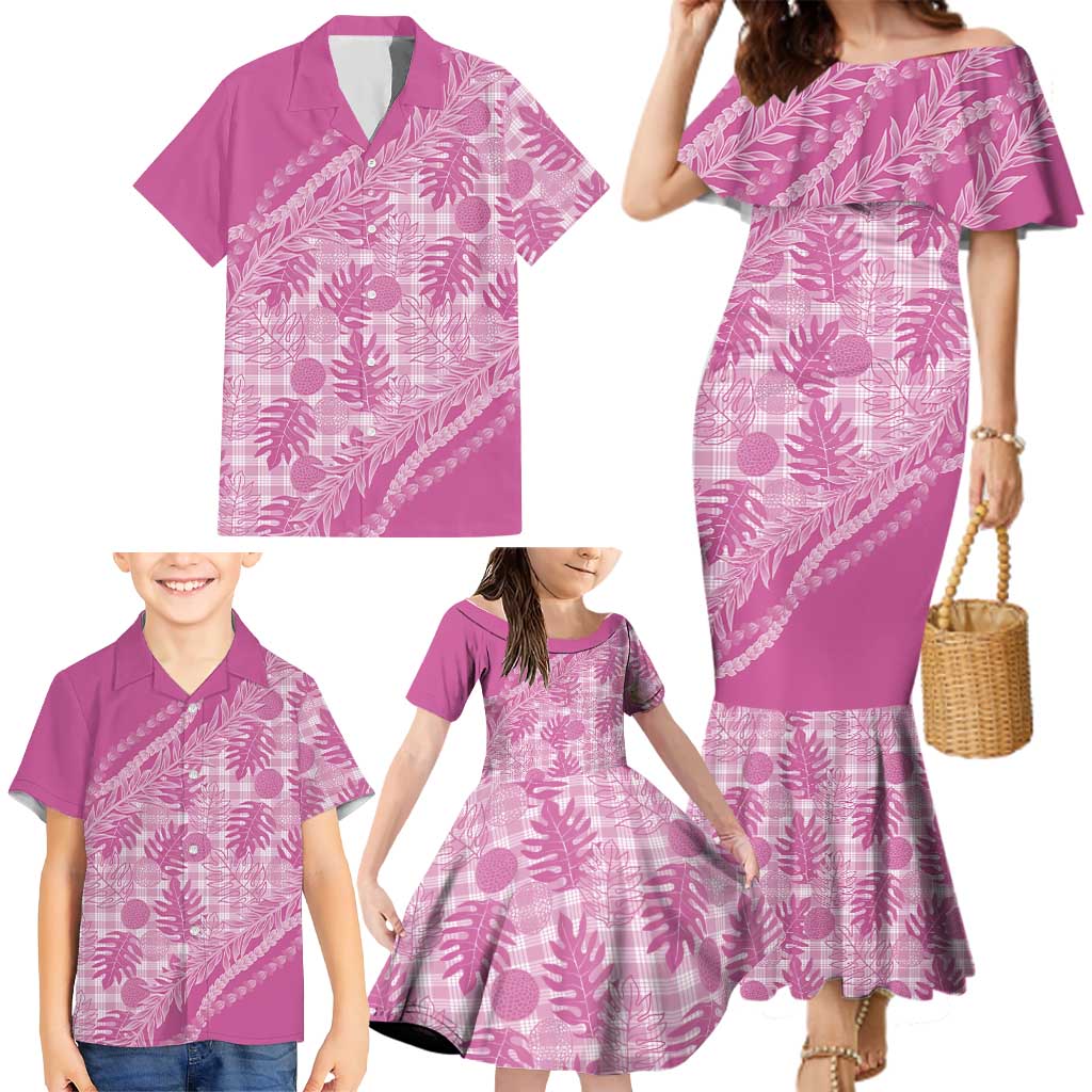 Hawaii Breadfruit Palaka Family Matching Mermaid Dress and Hawaiian Shirt Omaomao Ulaula Maile Lei LT9 - Polynesian Pride