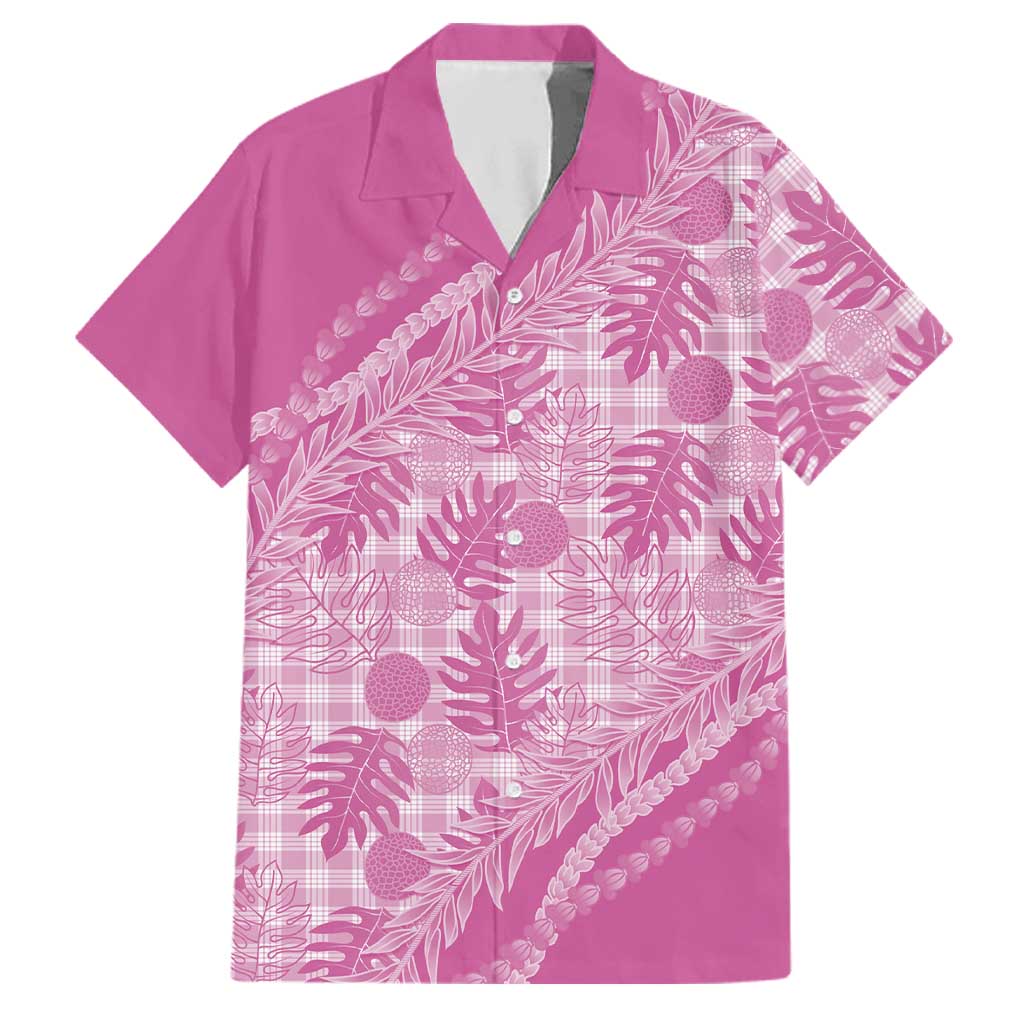 Hawaii Breadfruit Palaka Family Matching Mermaid Dress and Hawaiian Shirt Omaomao Ulaula Maile Lei LT9 Dad's Shirt - Short Sleeve Pink - Polynesian Pride