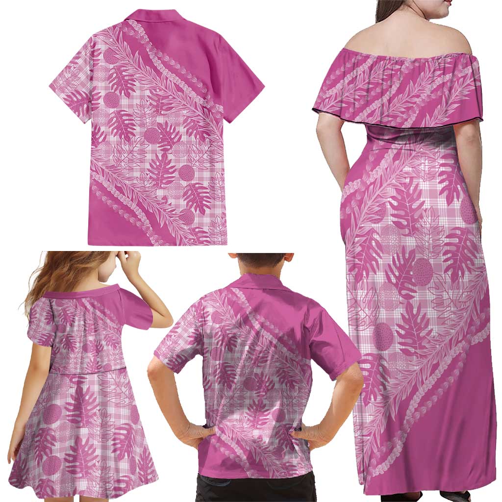 Hawaii Breadfruit Palaka Family Matching Off Shoulder Maxi Dress and Hawaiian Shirt Omaomao Ulaula Maile Lei LT9 - Polynesian Pride