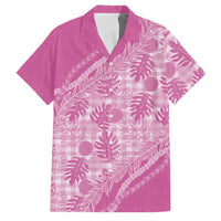 Hawaii Breadfruit Palaka Family Matching Off Shoulder Maxi Dress and Hawaiian Shirt Omaomao Ulaula Maile Lei LT9 Dad's Shirt - Short Sleeve Pink - Polynesian Pride