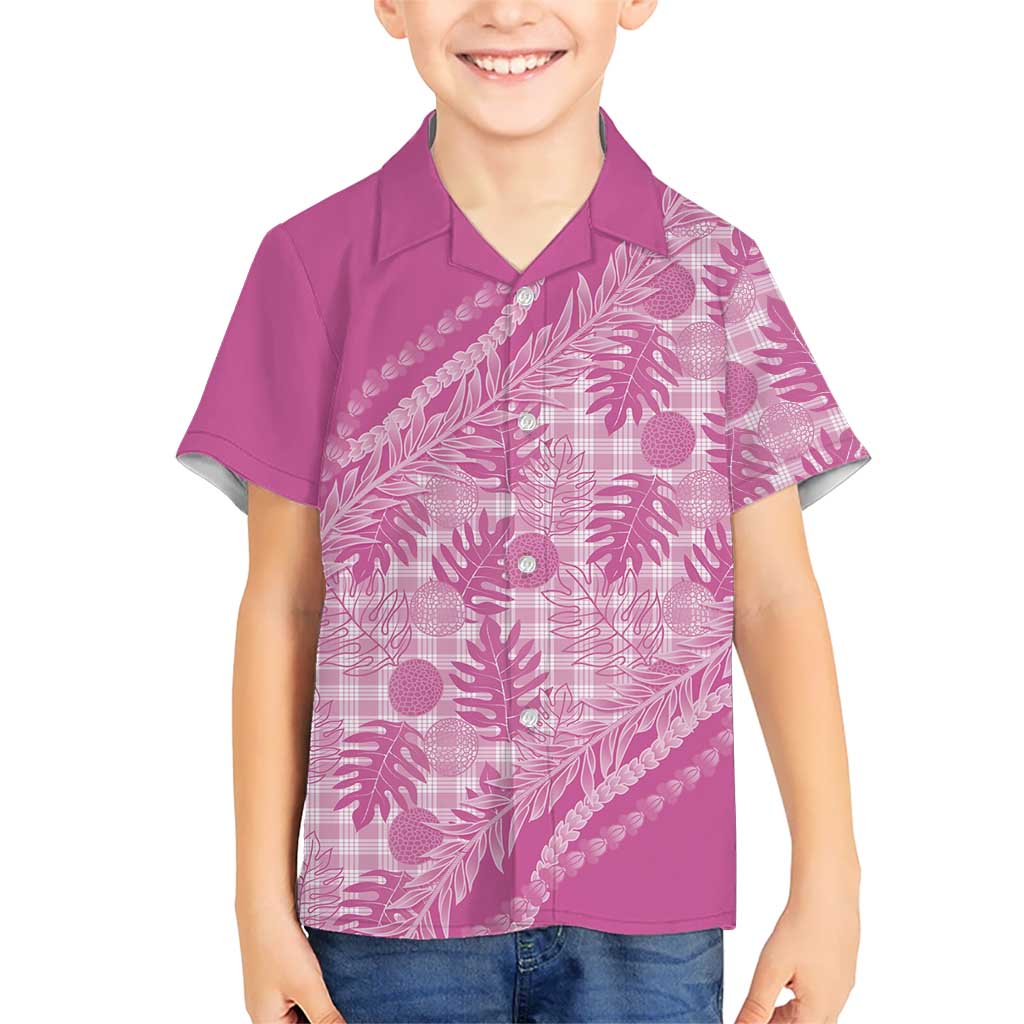Hawaii Breadfruit Palaka Family Matching Off Shoulder Short Dress and Hawaiian Shirt Omaomao Ulaula Maile Lei LT9 Son's Shirt Pink - Polynesian Pride