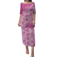 Hawaii Breadfruit Palaka Family Matching Puletasi and Hawaiian Shirt Omaomao Ulaula Maile Lei LT9 Mom's Dress Pink - Polynesian Pride
