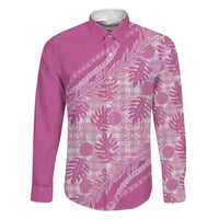 Hawaii Breadfruit Palaka Family Matching Summer Maxi Dress and Hawaiian Shirt Omaomao Ulaula Maile Lei LT9 Dad's Shirt - Long Sleeve Pink - Polynesian Pride