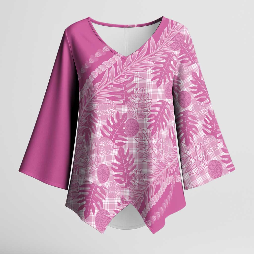 Hawaii Breadfruit Palaka Kimono Sleeve Blouse - Omaomao Ulaula Maile Lei LT9 Female Pink - Polynesian Pride