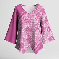 Hawaii Breadfruit Palaka Kimono Sleeve Blouse - Omaomao Ulaula Maile Lei LT9 Female Pink - Polynesian Pride