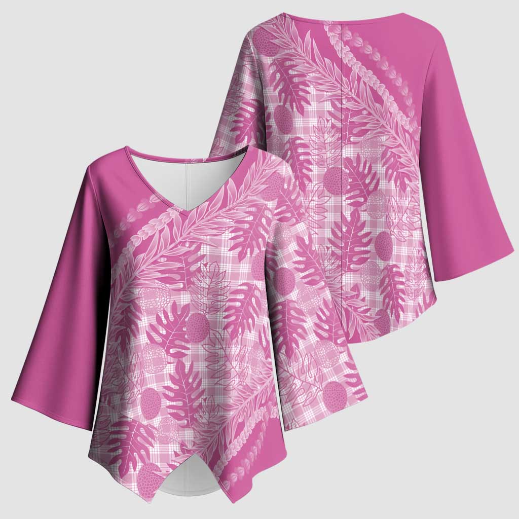 Hawaii Breadfruit Palaka Kimono Sleeve Blouse - Omaomao Ulaula Maile Lei LT9 - Polynesian Pride